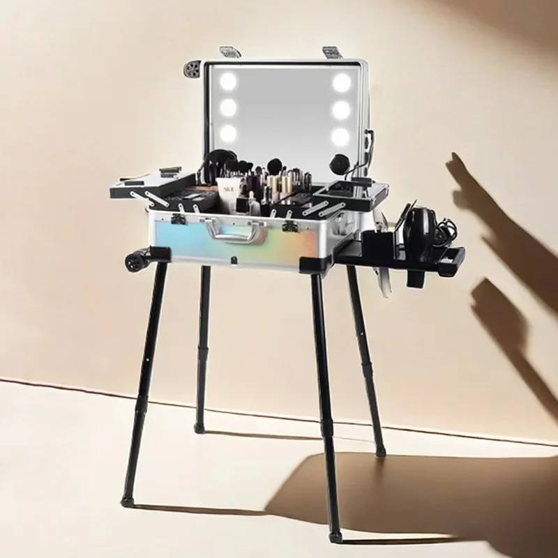 OBOX cosmetic case professional follow-up artist with lamp mirror bracket trolley case suitcase makeup artist toolbox 22 inches