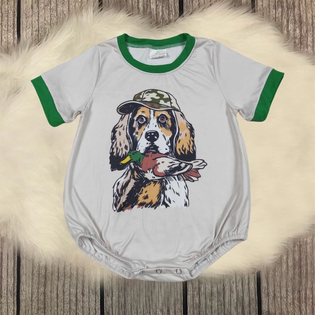

Kids Toddler Romper Clothing Children Baby Boy Green Short Sleeves Buttons Coverall Newborn Infant Duck Dog Bodysuit Wholesale