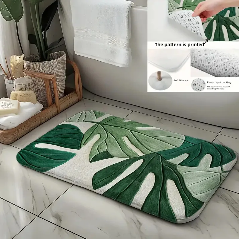VIKAMA Monstera Bathroom Anti-Slip Rug Nordic Style Living Room Bedroom Home Decor Soft to the Touch Machine Washable