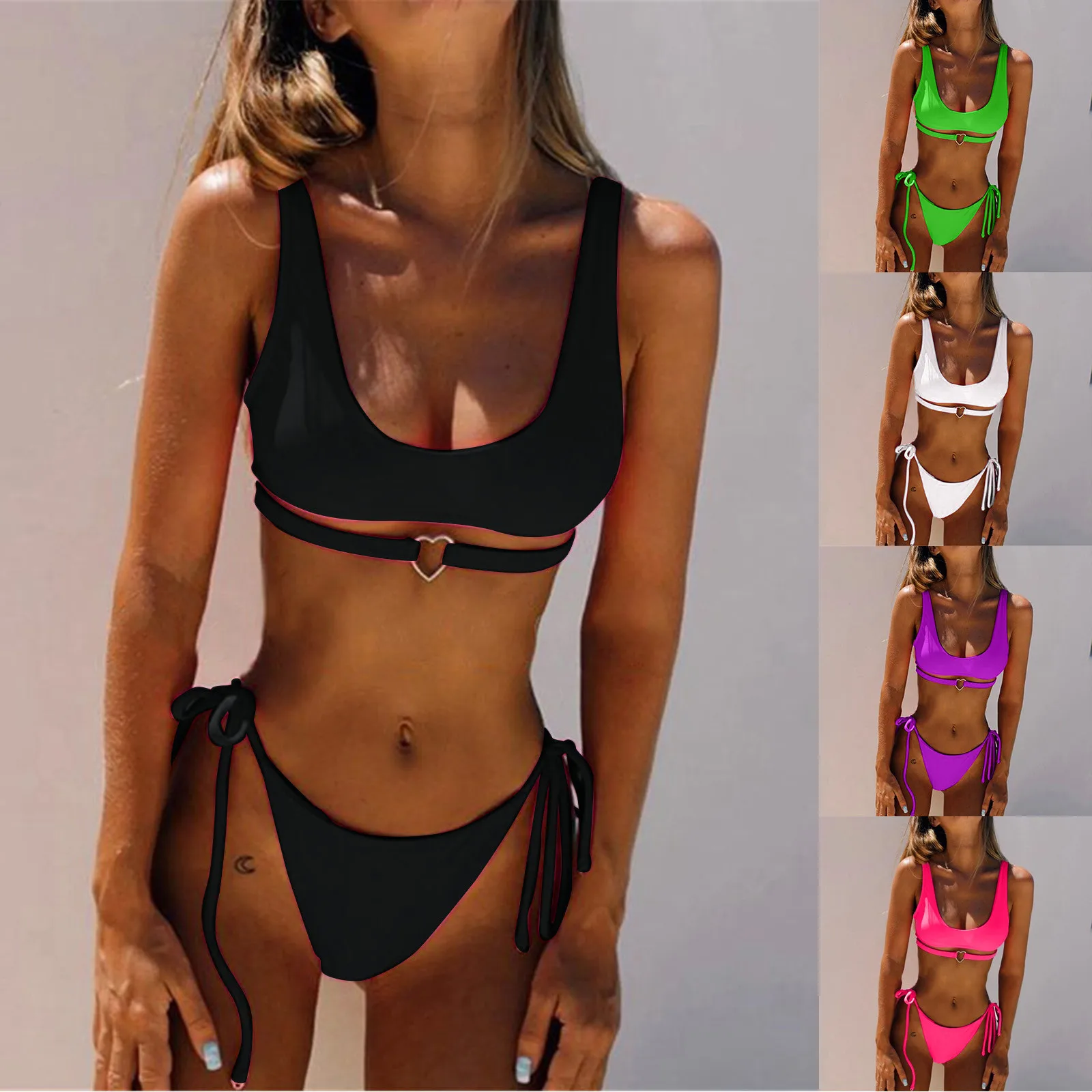 Women\'S Swimsuit Womens Fashionable Swimsuit Split Swimsuit Solid Color Caring Ribbon Swimsuit Комплекти бікіні