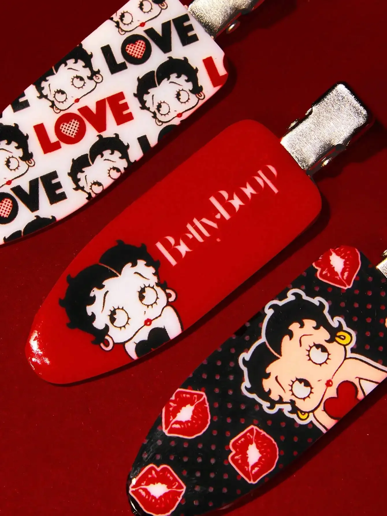 

Betty Boop Cartoon Hair Clips Set 6pcs Love Kiss Design Barrettes For Women Daily Wear Party Valentine