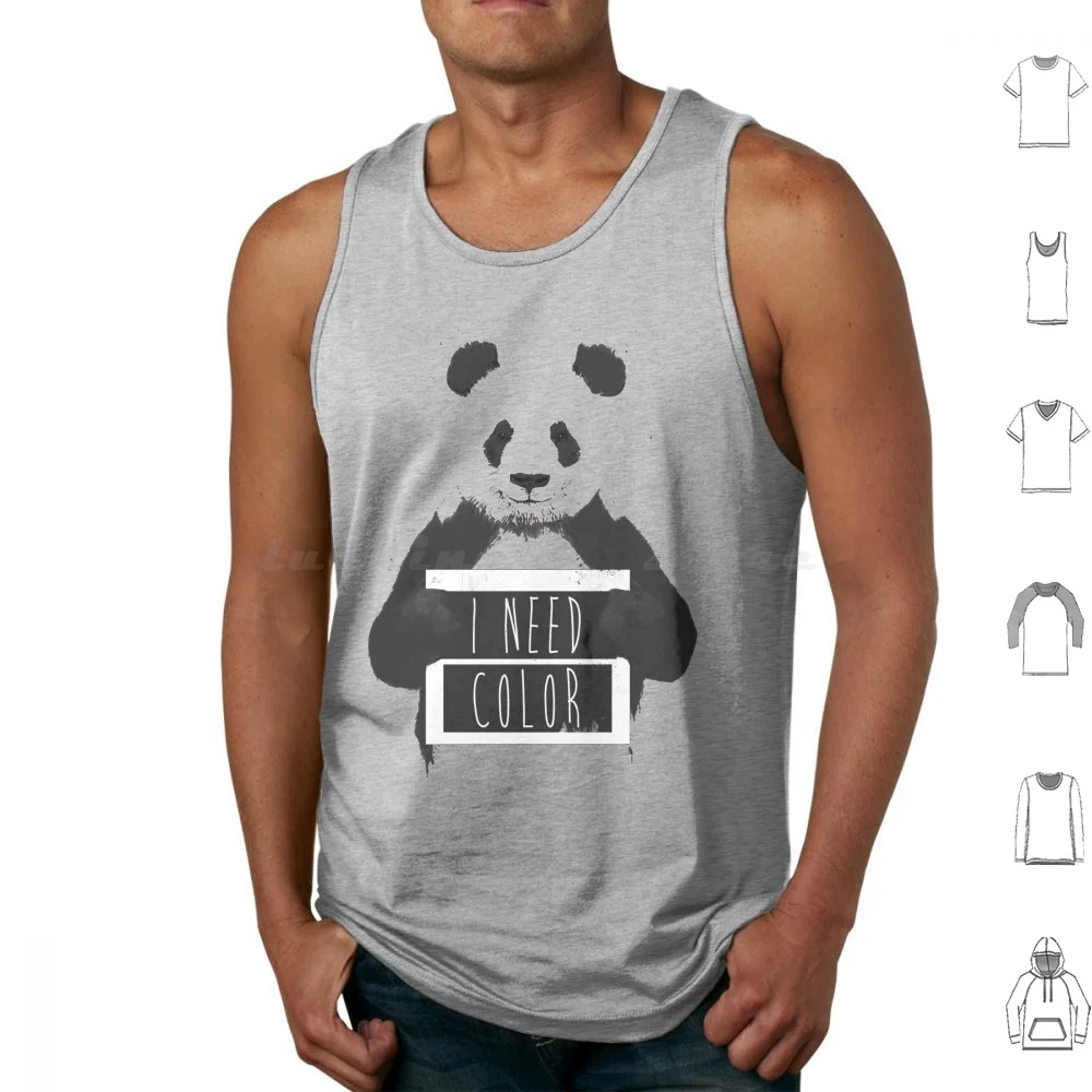 I Need Color Tank Tops Vest Sleeveless Panda Animal Humor Funny Grunge Typography Bear Black And White Balazs Solti