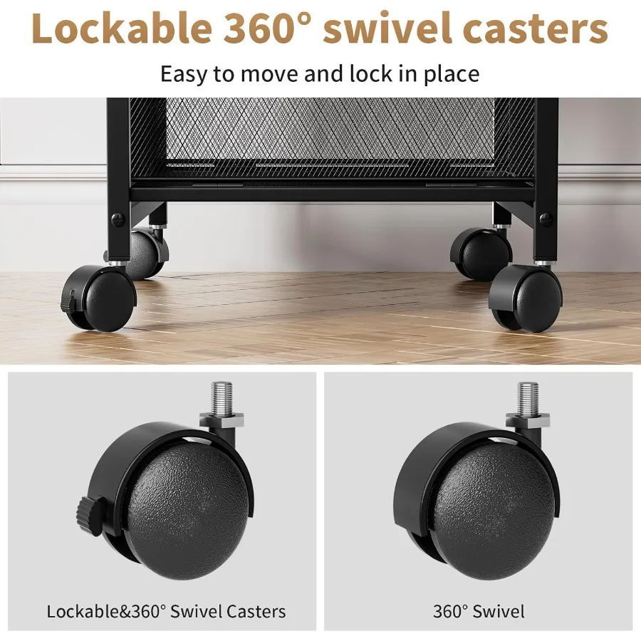 Rolling File Cabinet with Handle Mobile File Cabinet on Lockable Wheels for Efficient Office Filing Organization Printer Stand