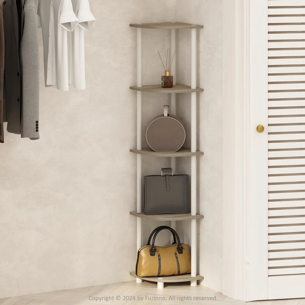 Corner Display Rack Shelving Unit 5 Tier Open Shelves Multipurpose Storage Solution Easy Assembly Durable Composite Wood Indoor