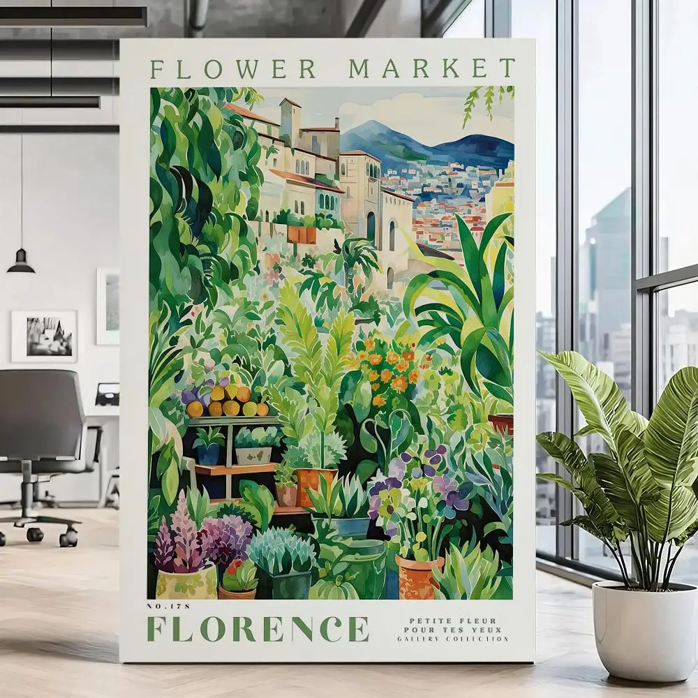Florence Flower Market HD Wall Art Poster Travel Art Modern Botanical Green Floral Trendy Living Room Bedroom Home Decor Gift