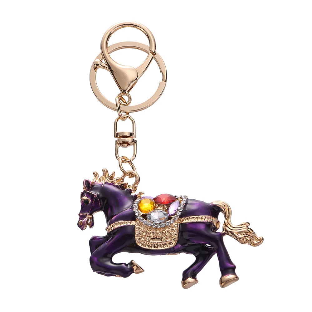 New Little Horse Car Keychain Diamond Painting Keychain Metal Cute Men's And Women's Bag Pendant Key Chain Gift Car Accessories