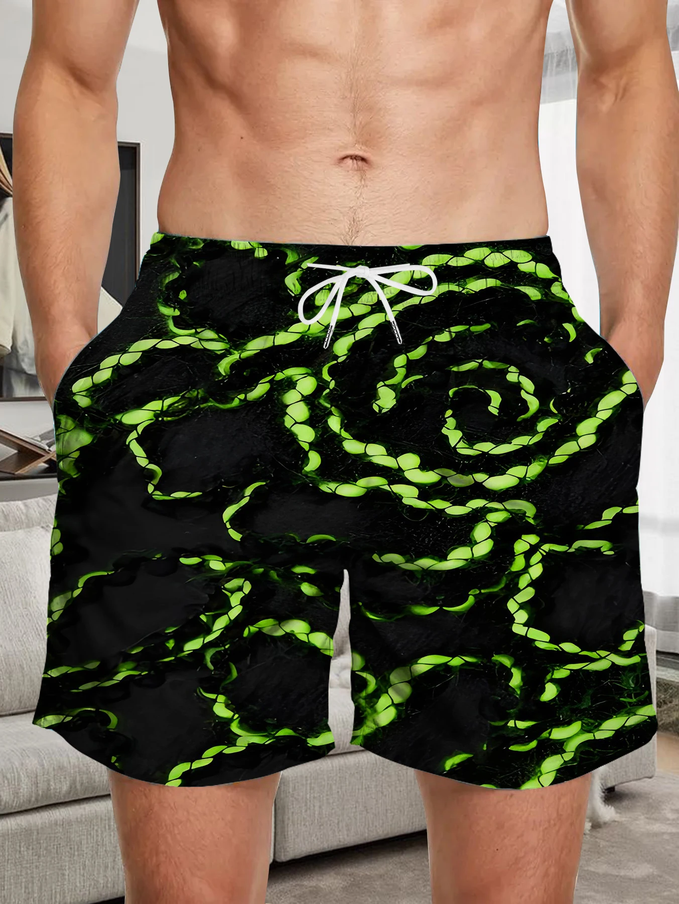 

Thin Section Quick Dry Polyester Shorts Men Full Digital Print Outdoor Beach Pants