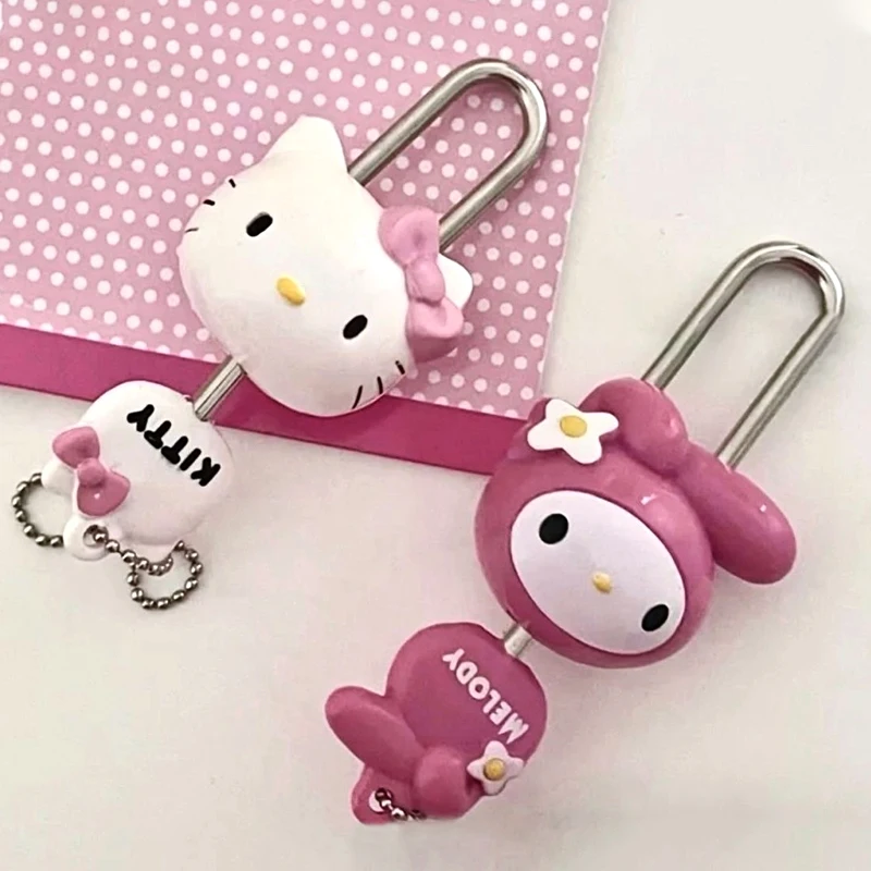 Kawaii 3D Big Head Hello Kitty Lock With Key Cute Charms Melody Pink Lock Key Birthday Gift Funny Decoration