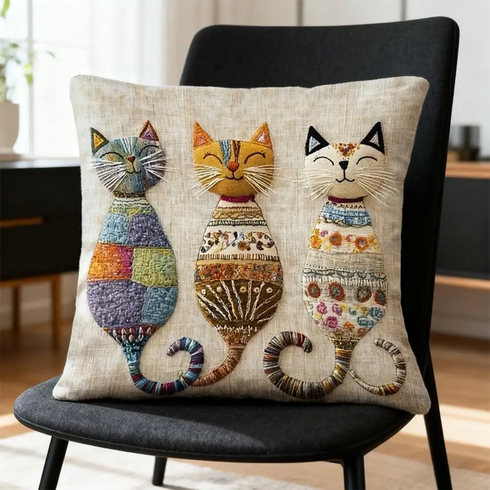 Cute Pillow Cover Cat-Patterned 2D Flat-Printed Pillowcase for Comfort And Style Sofa Cushion Cover Home Decoration