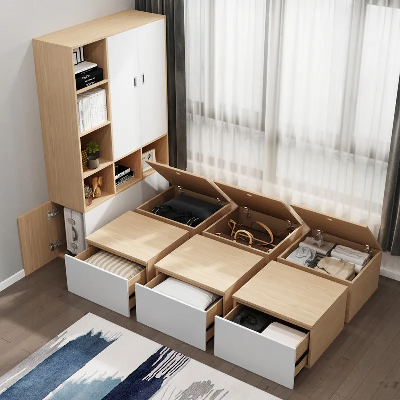 Small apartment tatami bed 1.2 meters combined storage box storage box wooden box bed saving space Rubik\'s cube customization