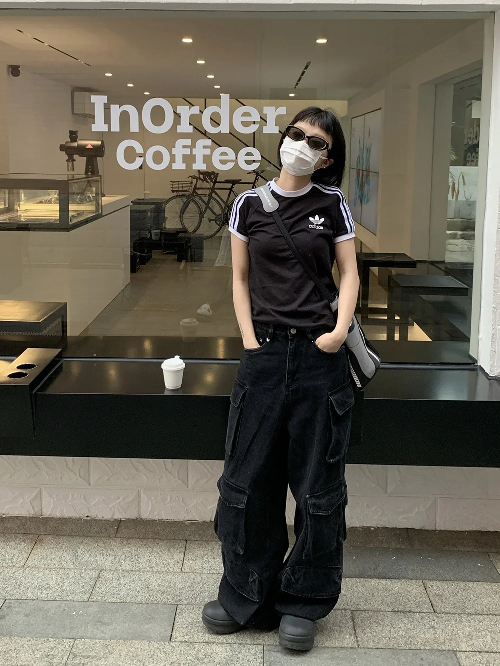 

Oiiokk Heavyweight American Street Multi-ket Workwear Джинсы с завязками Bla ey Широкие свободные брюки длиной до пола