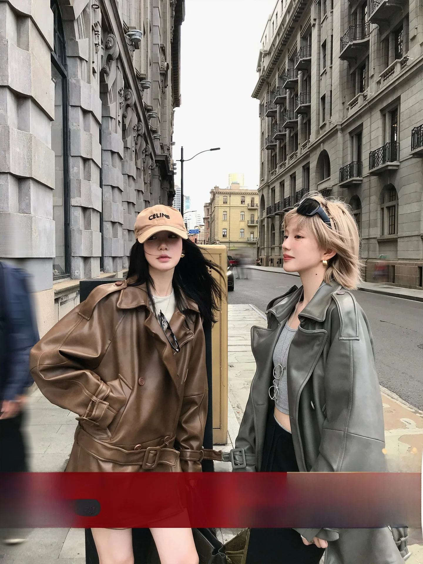 

Ouyang PU Protein Leather Jaet Women's Loose Vintage Sle Belted Mid-Length Coat Fall New Arrival Commute Sle Long Sve