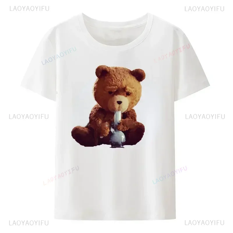 2023 Fashion T Shirts Funny Teddy Bear Smoking Bong Short Sleeve Casual Men Fashion O-neck T-Shirts Tee Top Clothing