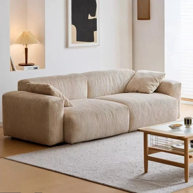 cream wind corduroy hippo sofa living room bedroom tofu block fabric lazy can lie down small apartment