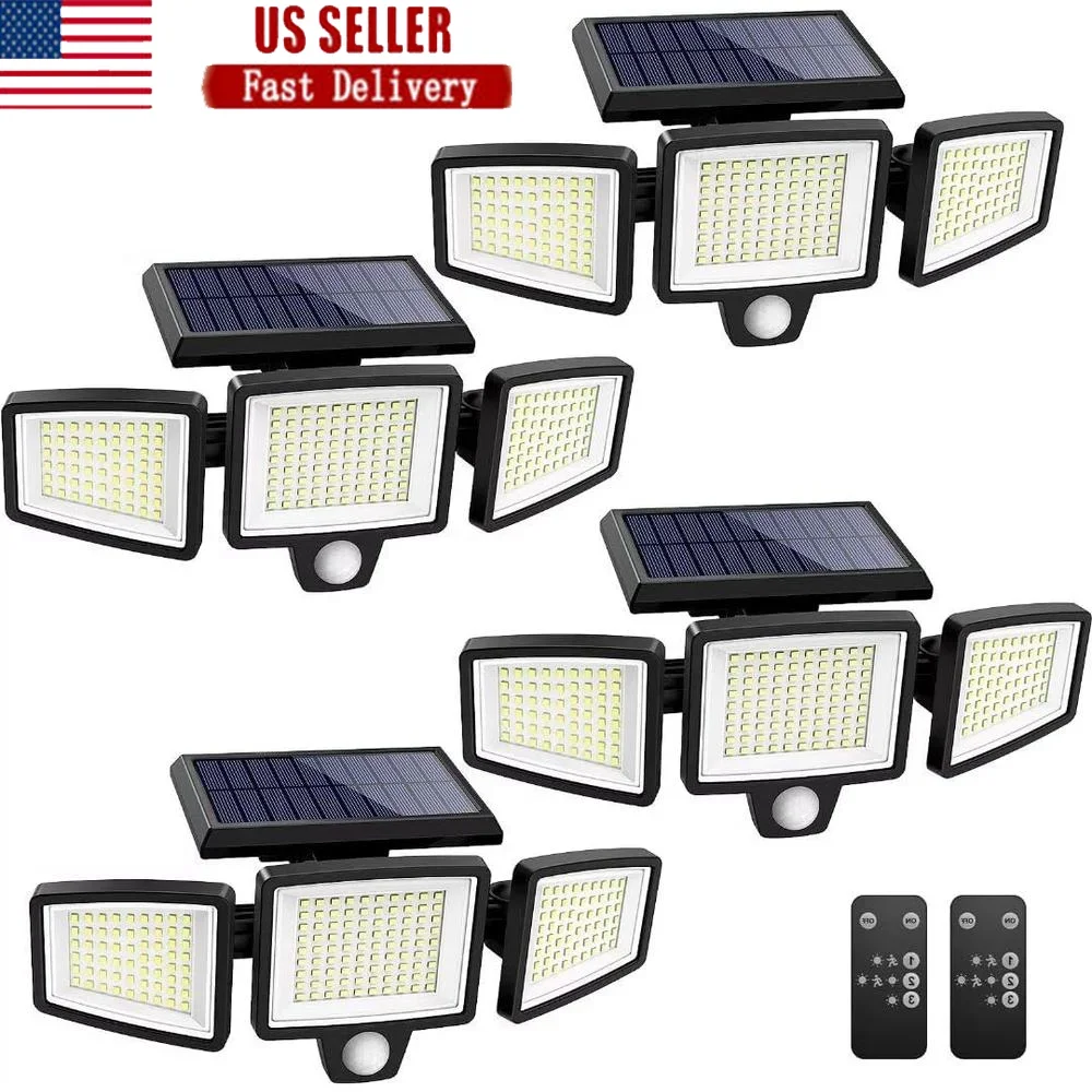 

Solar Motion Sensor Lights 2500LM 210 LED Outdoor Floodlight with Remote Control 3 Heads Waterproof IP65 Garage Yard Pool