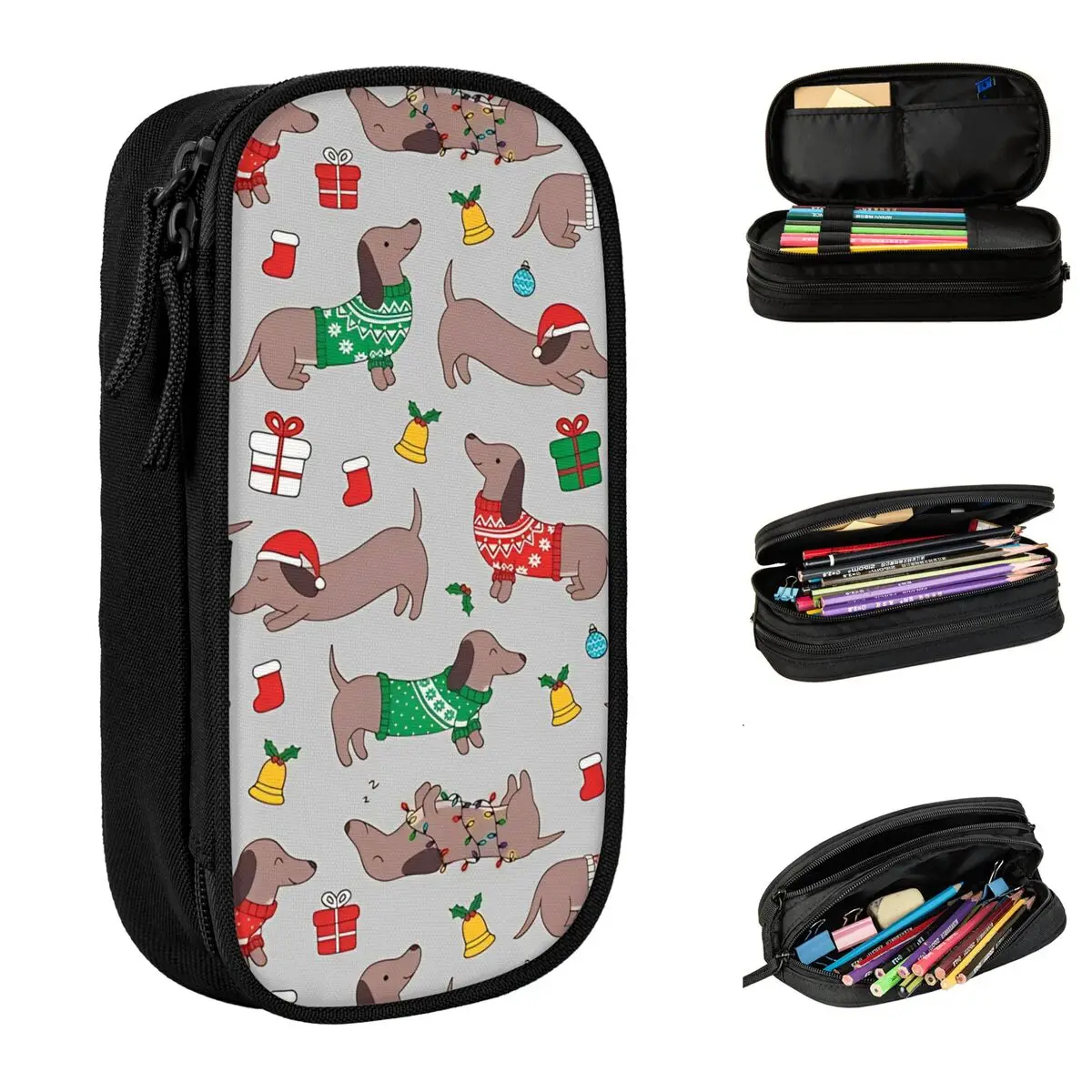 Christmas Sweater Dachshund Dog Pencil Cases Lovely Pen Box Bags Student Large Storage School Supplies Gift Pencil Box