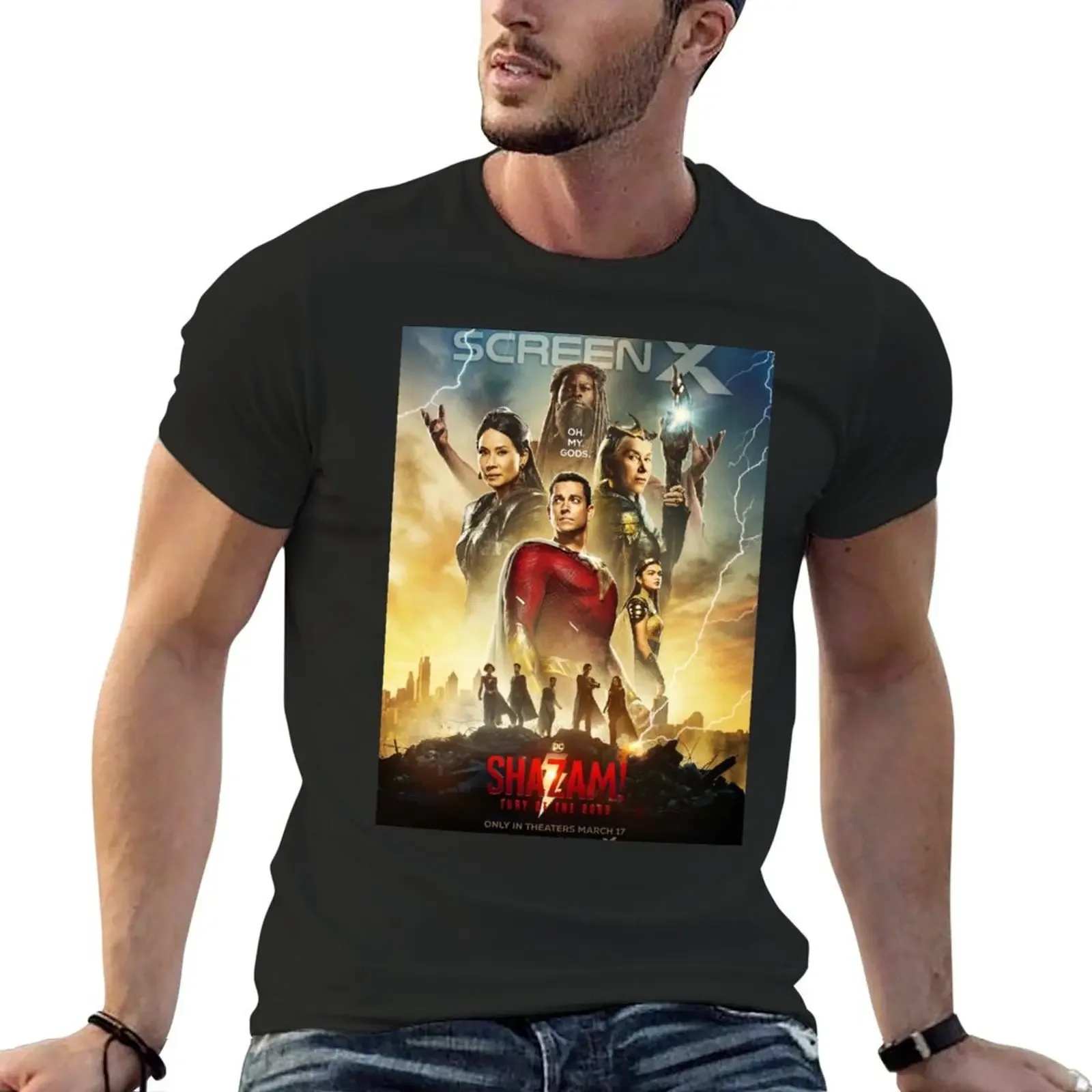 Billy batson - shazam - Shazam movie (2023) poster T-Shirt shirts graphic tees kawaii clothes tops slim fit t shirts for men