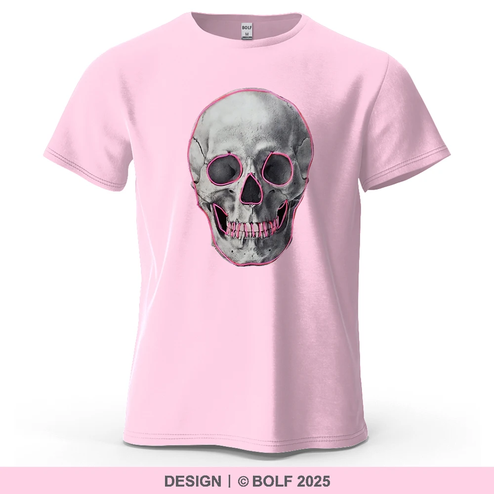 Rosa Neon-Schädel-bedrucktes Herren-T-Shirt aus 100 % Baumwolle, übergroße Neon-Kunst-Grafik-T-Shirts für Damen, Tops, T-Shirts, Streetwear