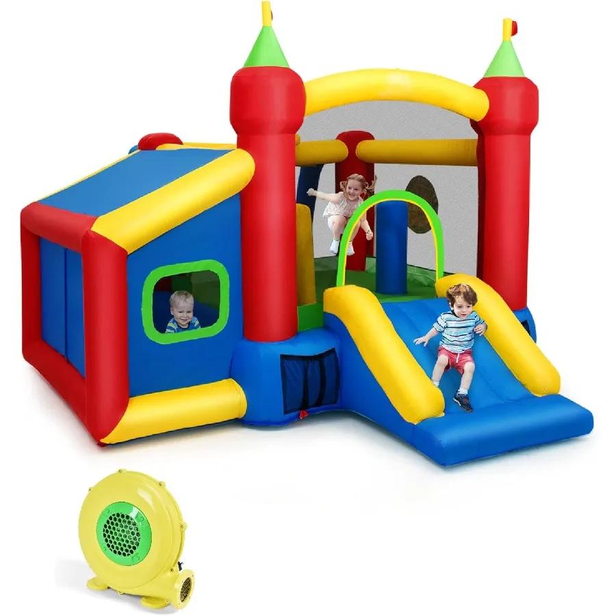 

Inflatable Bounce House 6in1 Blow up Moon Bounce for w Slide Dart Target Ocean Ball Indoor Outdoor Jumping Bouncy Castle for Ba