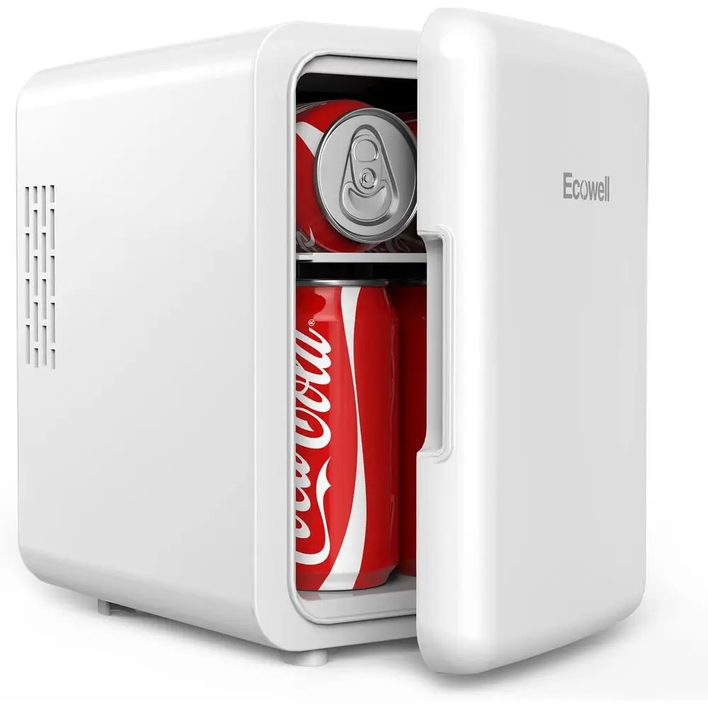 

Mini Bedroom Refrigerator, 4L/6 Can Capacity, Dual Voltage, Compact Design for Dorms, Cars, Desks, or Skincare Storage, White