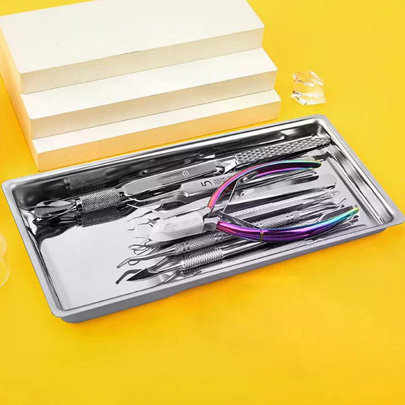 Placa de equipo de Arte de uñas de acero inoxidable, bandeja Dental quirúrgica para médico, bandeja de almacenamiento de cosméticos, suministros de platos para uñas postizas, herramientas