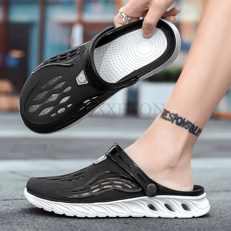 Men\'s Slippers Summer New Women\'s Home Slippers Outdoor Non Slip Beach Shoes Hole Shoes Fashion Hollow Breathable Couple Sandals