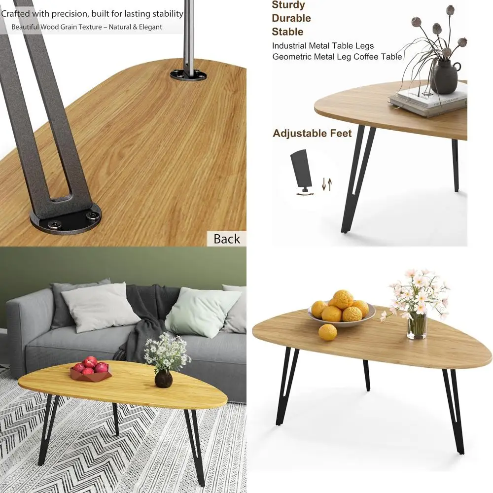 

Mid-Century Oval Triangle Coffee Table with Metal Legs, Perfect for Small Living Rooms