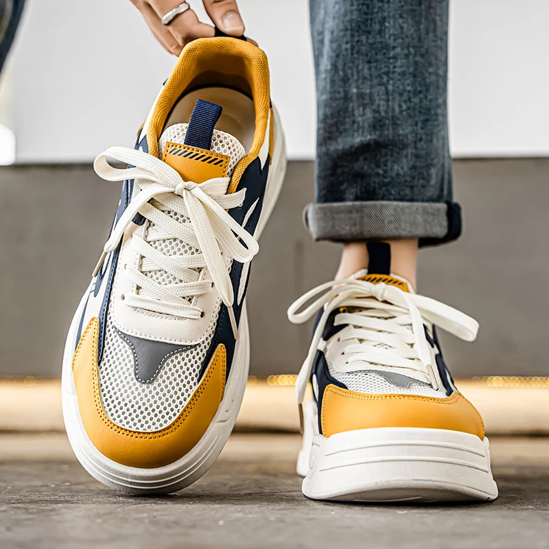 

Мужская вулканизированная обувь, повседневные противоскользящие кроссовки на мягкой подошве с круглым носком, универсальные модные низкие кроссовки на шнуровке с цветными блоками