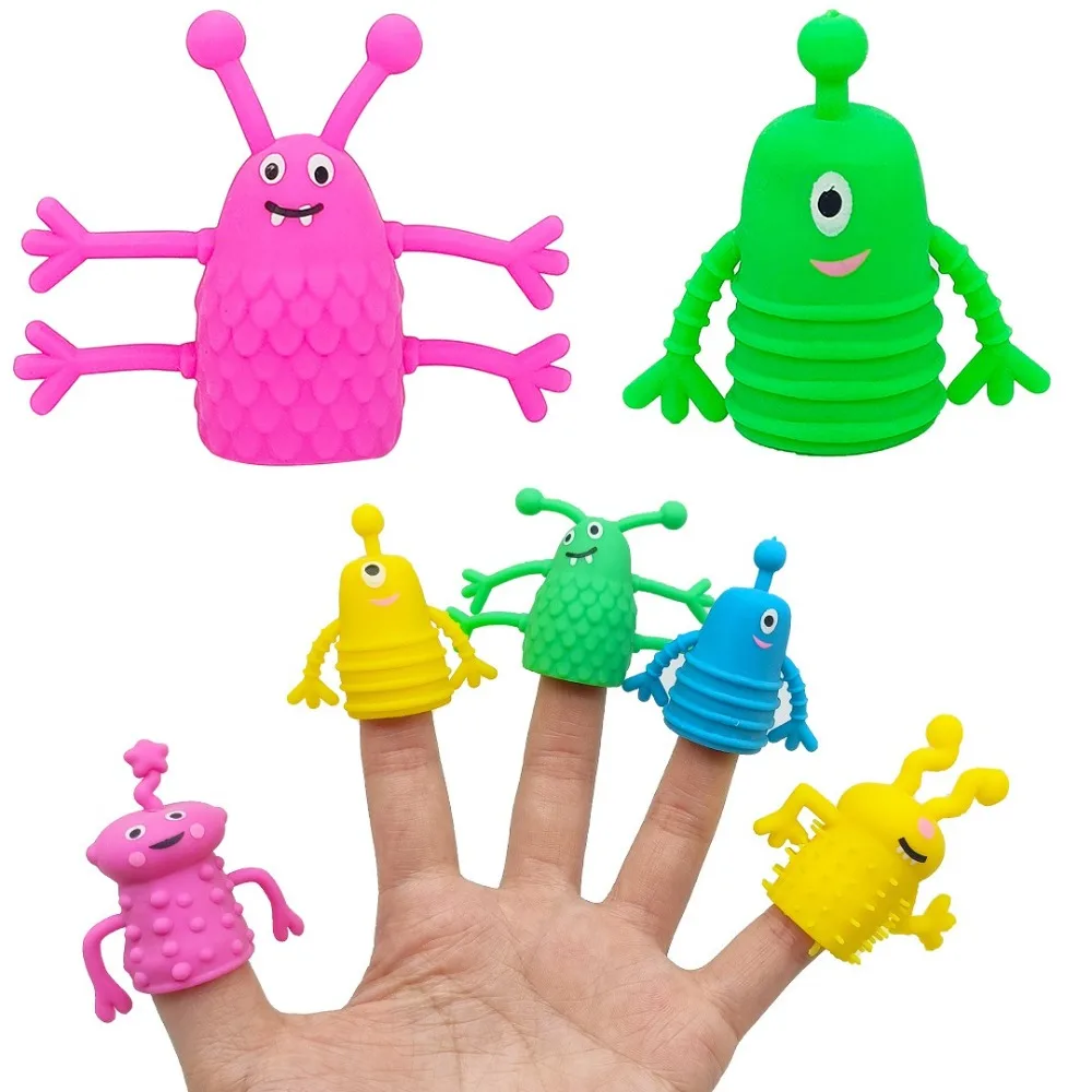10 Peças Novas de Brinquedo de Dedo de Borracha Macia, Dinossauro de Desenho Animado Elástico, Brinquedo Anti-stress, Mini Boneca Calmante, Fantoche de Dedo para Crianças