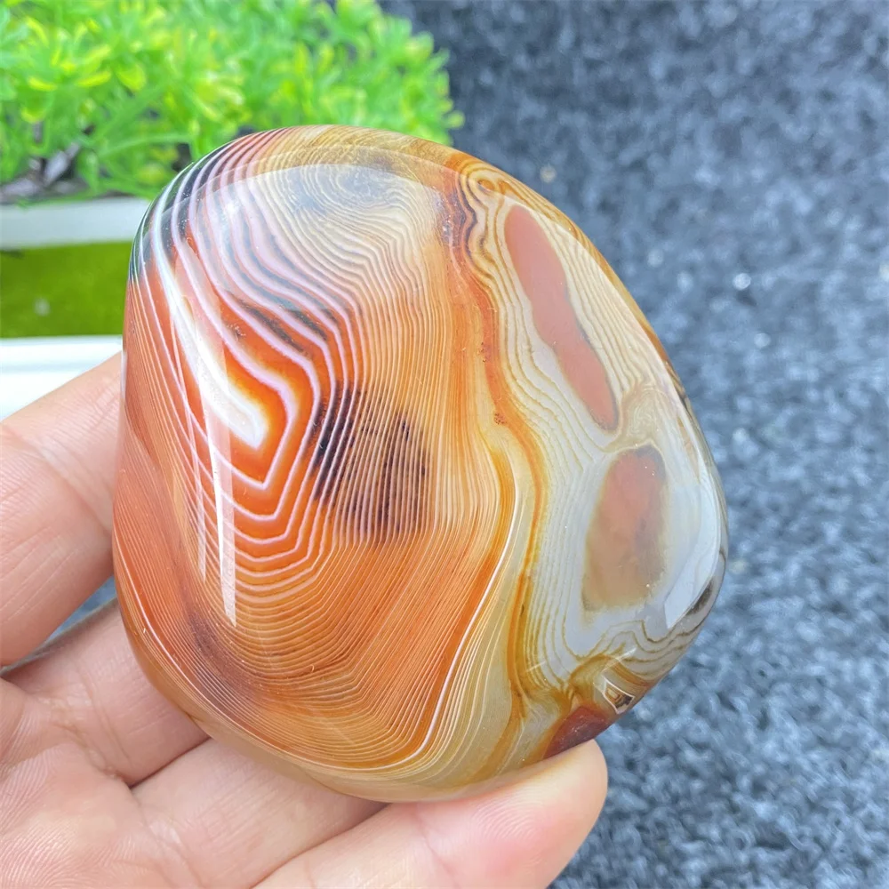 Natural Large Lace Agate Polyhedral Striped Silk Palm Stone To Ward Off Evil Feng Shui Ornaments Home Decoration