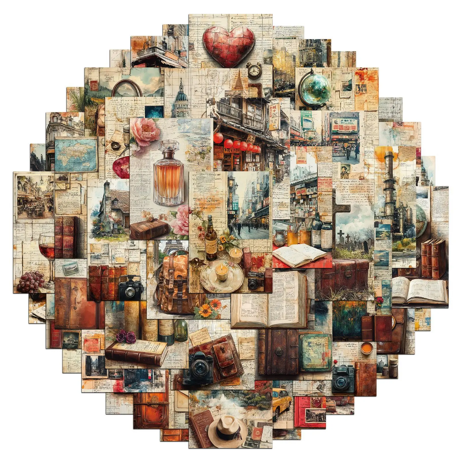 

50PCS Retro Style Vintage Travel Diary Page Stickers Graffiti Decorative Laptop Guitar iPad Waterproof Stickers Kids Toy