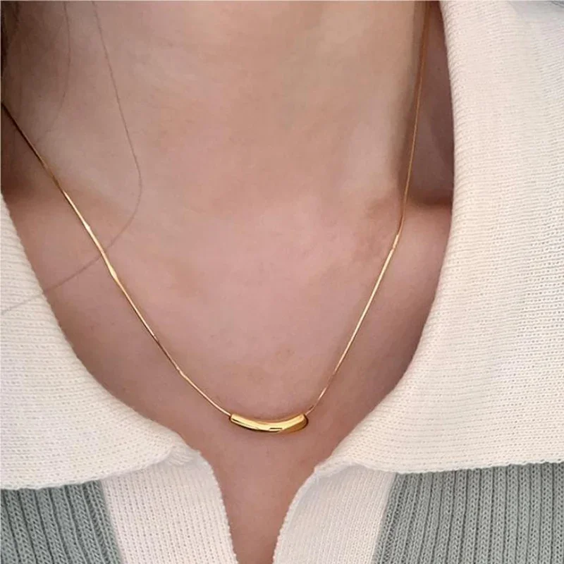 BEAUTODAY Necklace Women 925 Silver Snake Chain Thin 18k Gold Plated Smile Tiny Chic 2023 Ladies Fashion  Accessories 93060