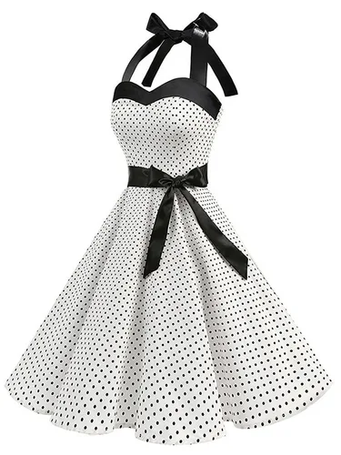 Imagen 2 del producto Vestido de verano con estampado de lunares para mujer, vestido Sexy Retro blanco con cuello Halter Vintage, vestido de fiesta Rockabilly Pin Up para mujer