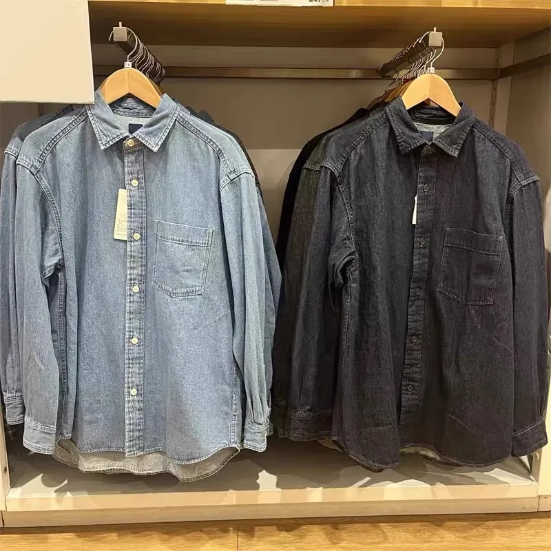 

Повседневная свободная посадка Long Sve Denim irt Весна Осень ex Легкий Jaet Осенняя коллекция 2025 Молодежная модная классическая одежда...