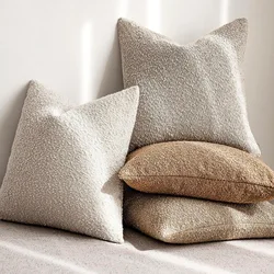 Solid Boucle Throw Pillow Cover Ivory Grey Camel Puffy Soft Design Cushion Cover Texture Couch Pillow Case Cozy 18x18