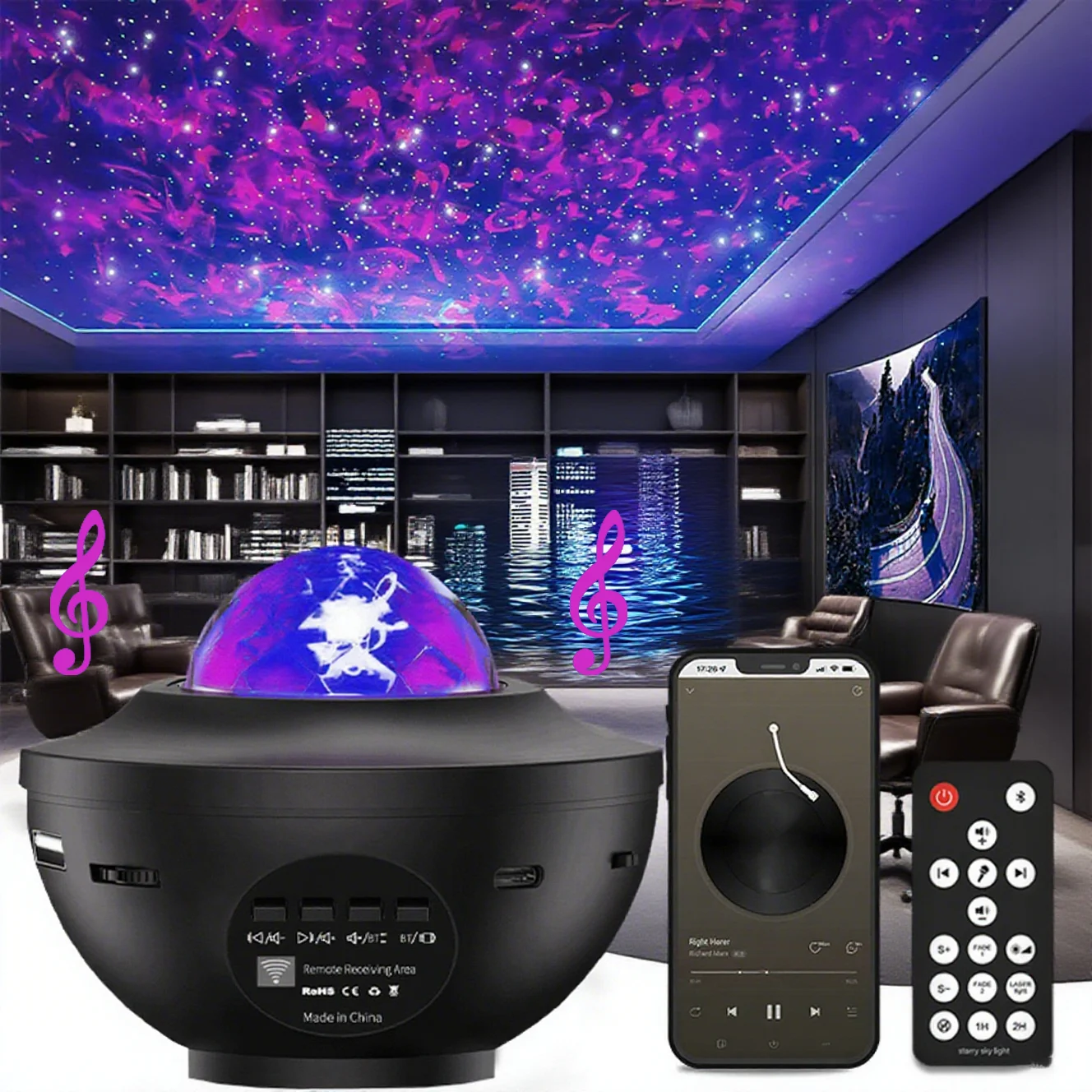 Starry Sky Projector Light LED Night Light Bluetooth USB Music Player Remote Romantic Ocean Projector Night Lamp Kids Room Decor
