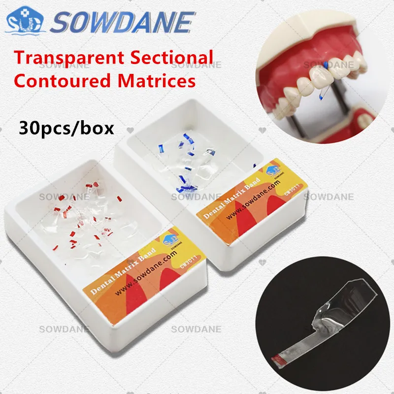 30 sztuk/pudło Dental przezroczyste segmentowe wyprofilowane matryce matryca poliestrowa 30 szt. szerokość + 30 szt. wąskie