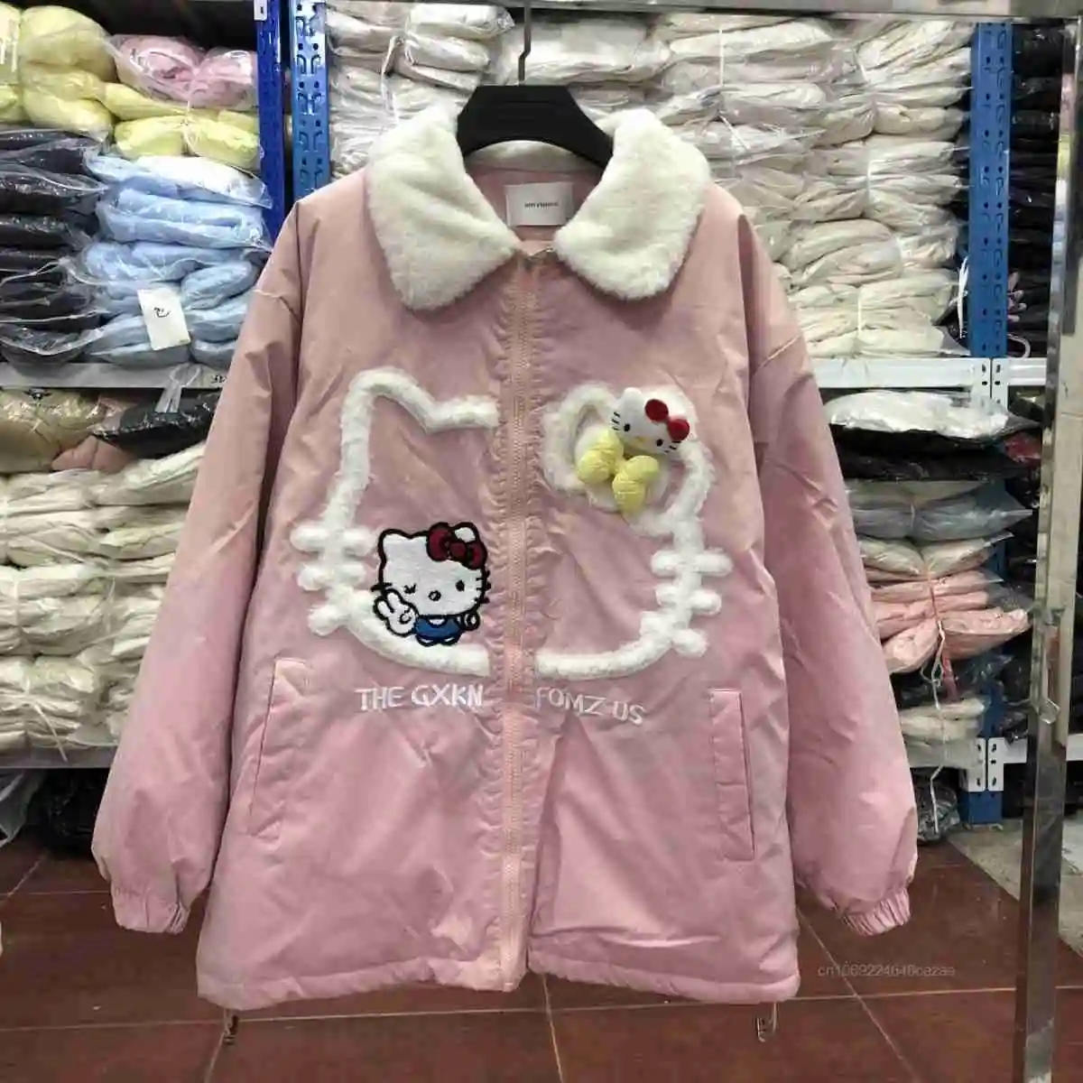 Sanrio Hello Kitty Winter Female Cotton Coat Japanese Style Simple Sweet Thick Warm Cotton Jacket Y2k Girl Versatile Zipper Coat