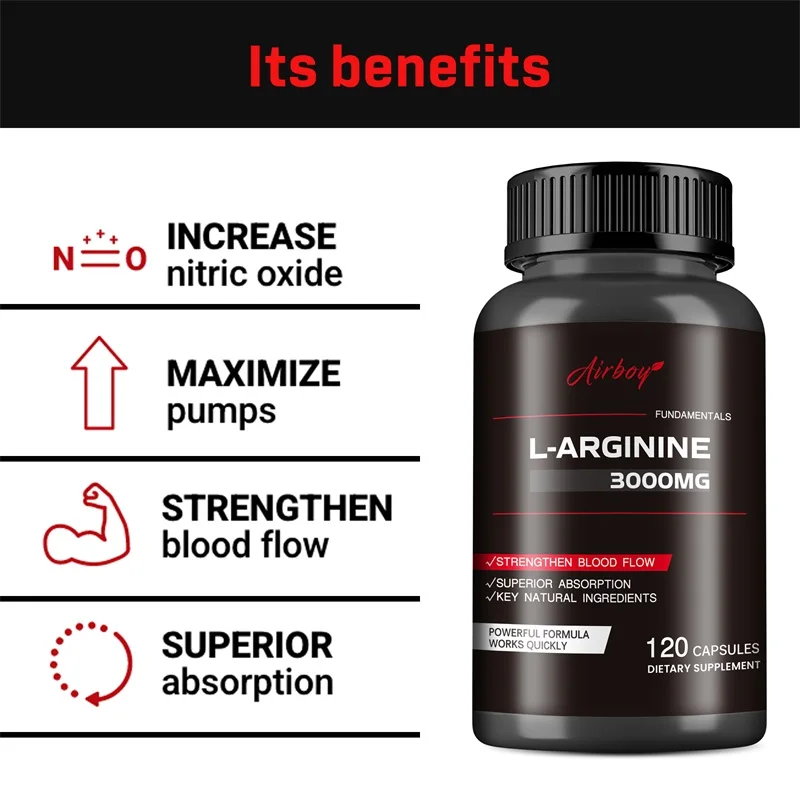 L-Arginine Capsules - Boosts Muscle Mass, Energy, Endurance, Improve Blood Circulation