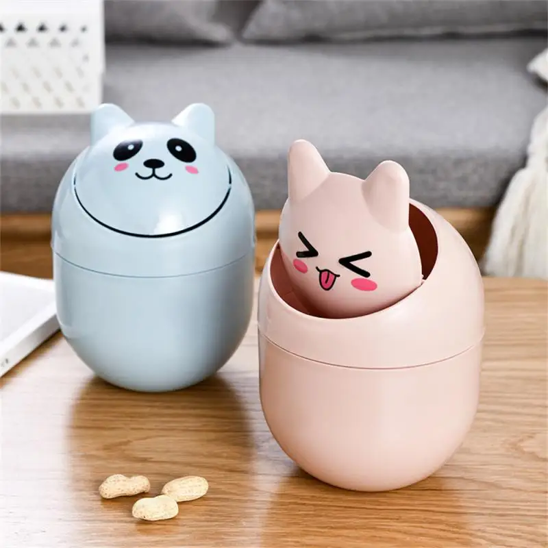 Ins Style Creative Cute Home Desktop with Lid Trash Can Small Mini Kawaii Bedroom Desk Storage Box Pen Holder Give A Sticker