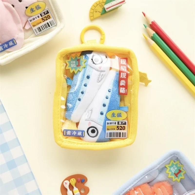 Salmon Seafood Platter Pendant Fresh Shrimp Fish Fillets Seafood Sardine Plush Keychain Arctic Scallop Octopus Cute Doll Gifts - view 3