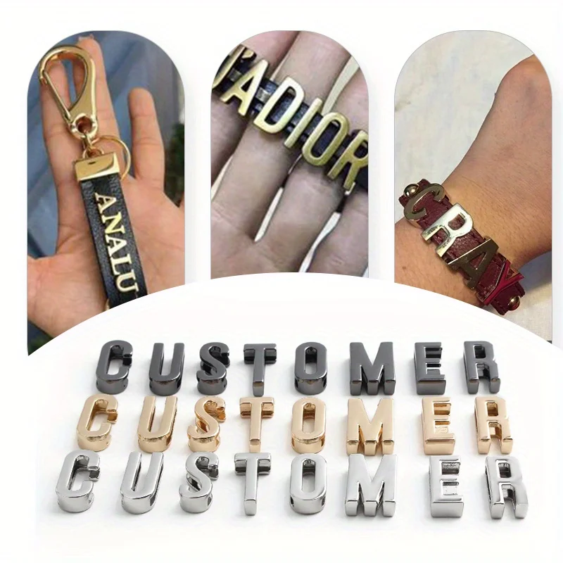 1Set/2PCS Metal A-Z Letter Belt Bracelet Accessories Dog Collar Strap Letter Buckle Slide Rail DIY Hardware Making Supplies