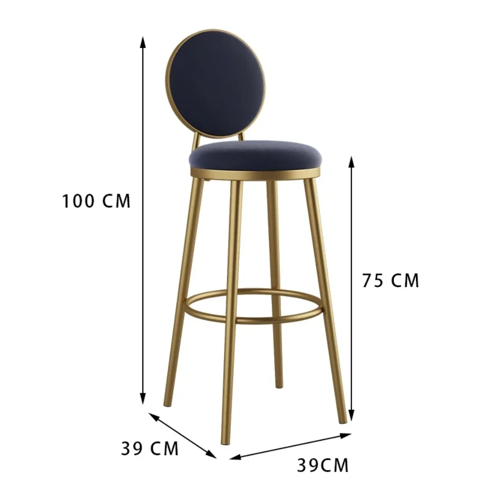 Taburete alto minimalista para Bar, silla moderna redonda y cómoda de terciopelo, diseño nórdico de Metal dorado, muebles para el hogar