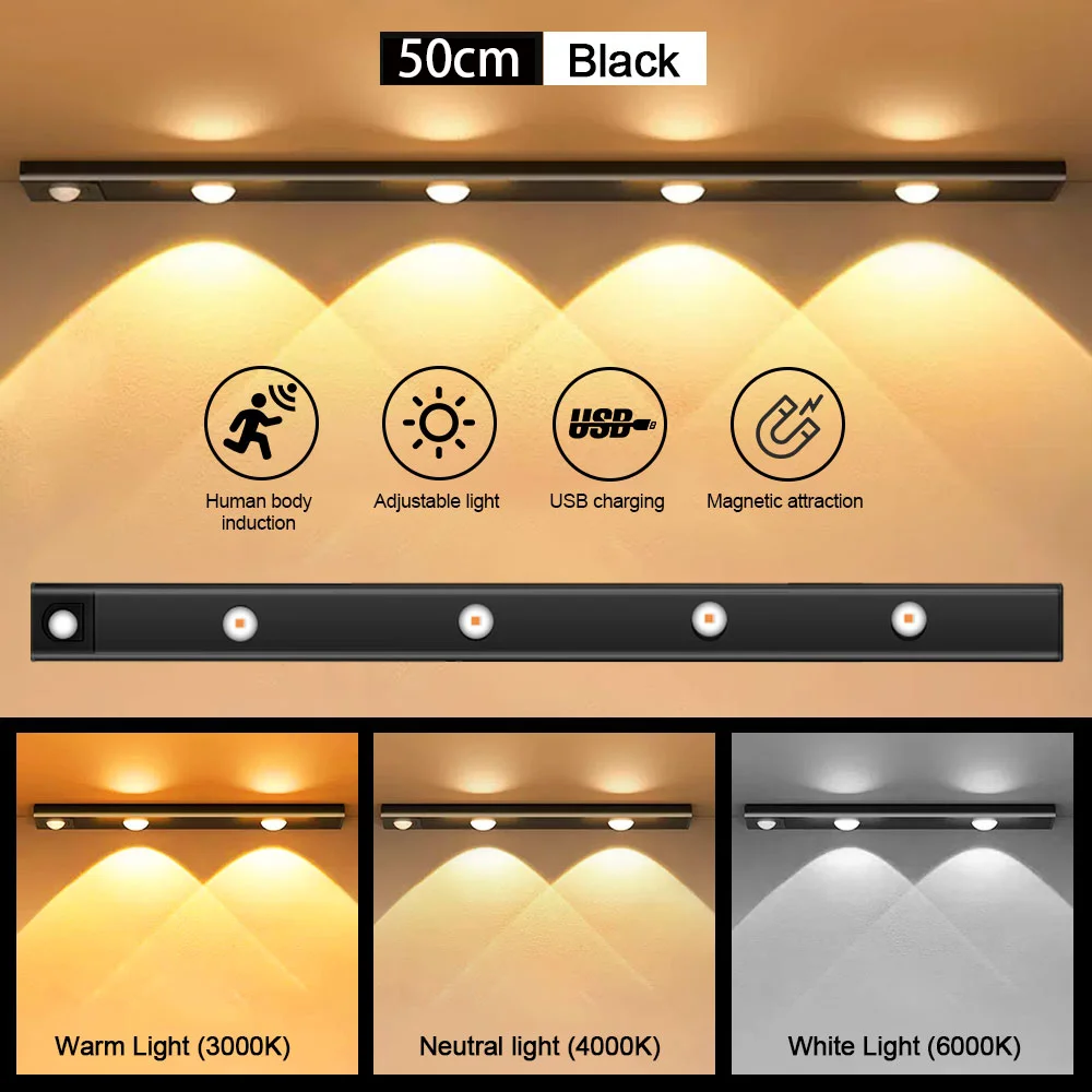 HUAJIANZM Motion Sensor Licht LED Sensor Lampe Drahtlose Ultra Dünne USB LED Für Küche Schrank Schlafzimmer Kleiderschrank Innen Beleuchtung Nachtlicht 8