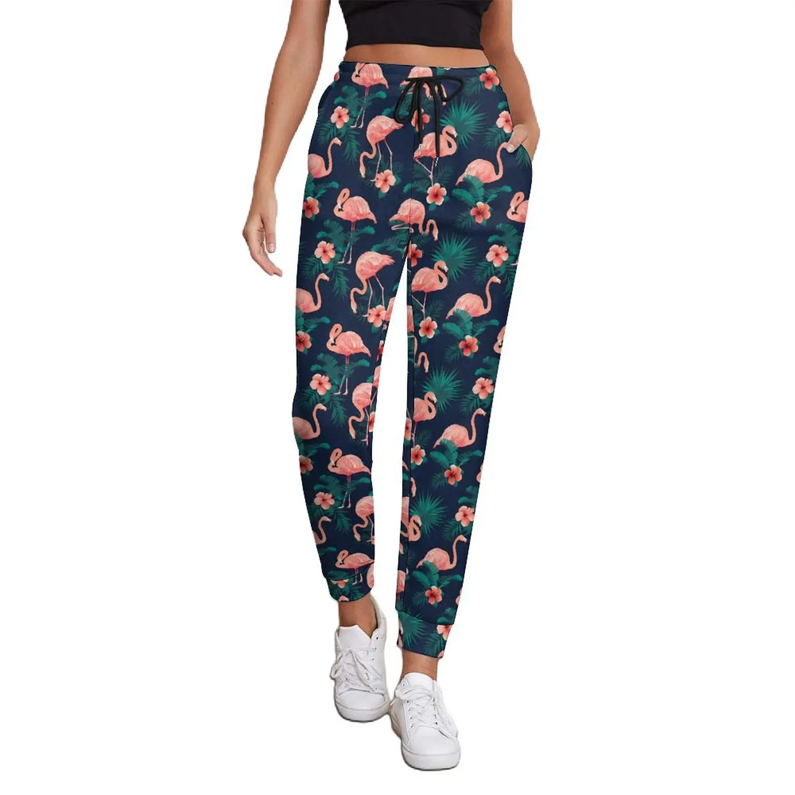 

Pink Bird Pants Spring Flamingo And Hibiscus Classic Joggers Female Hip Hop Graphic Trousers Big Size