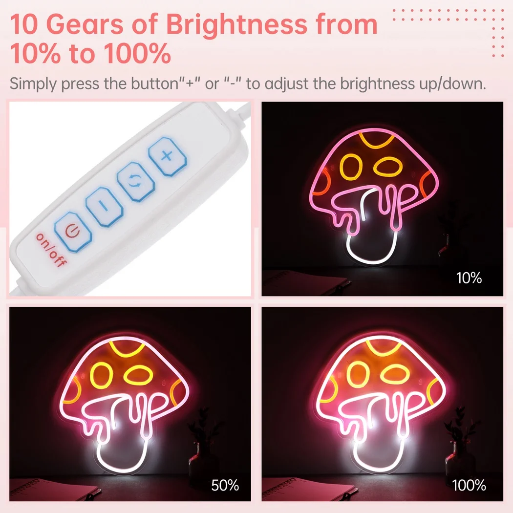 Imagem -04 - Colorido Led Cogumelo Neon Light Sign 3d Wall Art Wall Decor 10 Níveis de Brilho 10 a 100