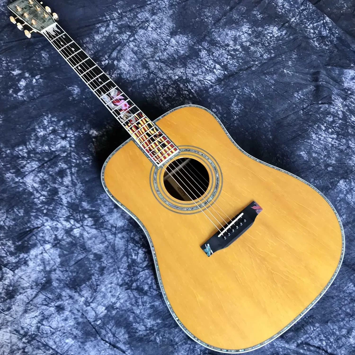 Custom Deluxe AAAAA Grade All Solid Acoustic Guitar Ice Fire Abalone Binding Ebony Fingerboard 22 Frets