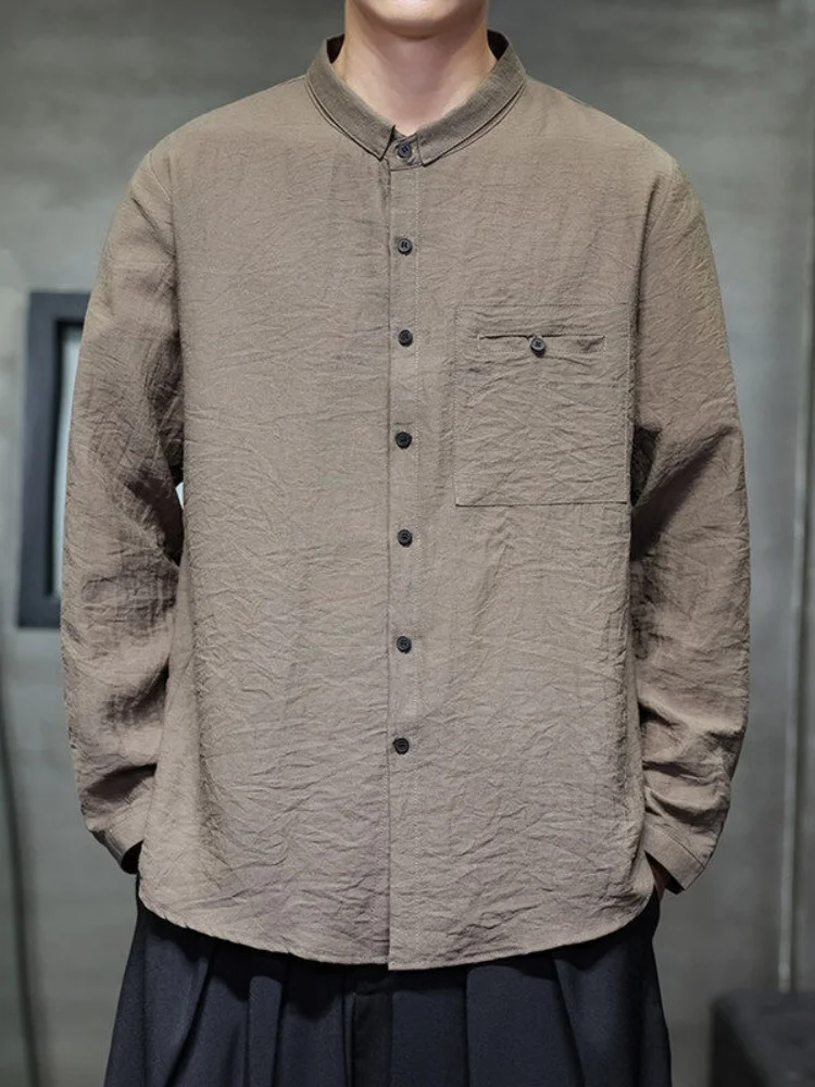 

New Chinese Sle Long Sve Linen irt Men's Spring Summer New Cotton Linen Casual Pure Color Versatile Loose Fit Casual Top