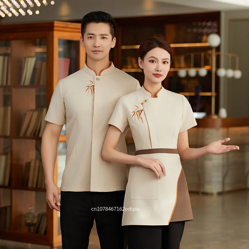 women-chinese-style-short-sleeve-work-uniform-for-hotel-dining-restaurant-front-desk-summer-attire