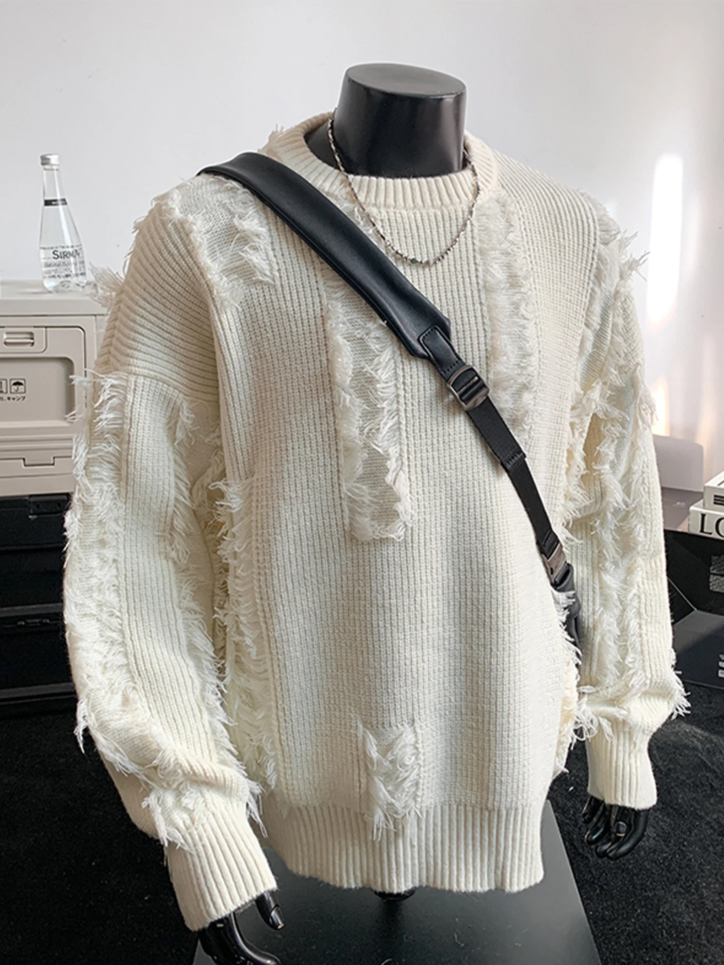 

Мужской вязаный свитер в стиле ретро с бахромой и вырезами, повседневный, свободного кроя, в американском стиле, премиум-класса, осенний, модный бренд M Kni...